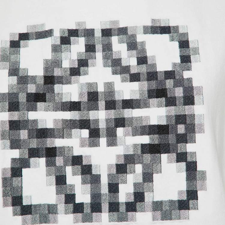 Pre Owned Loewe White Pixelated Anagram Embroidery Cotton Crew Neck T-Shirt S