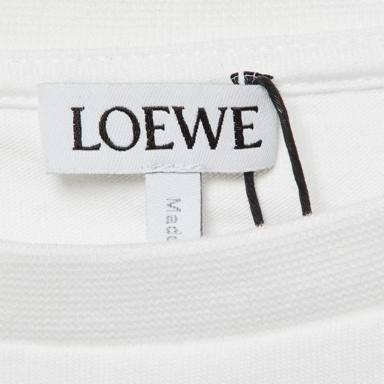 Pre Owned Loewe White Pixelated Anagram Embroidery Cotton Crew Neck T-Shirt S