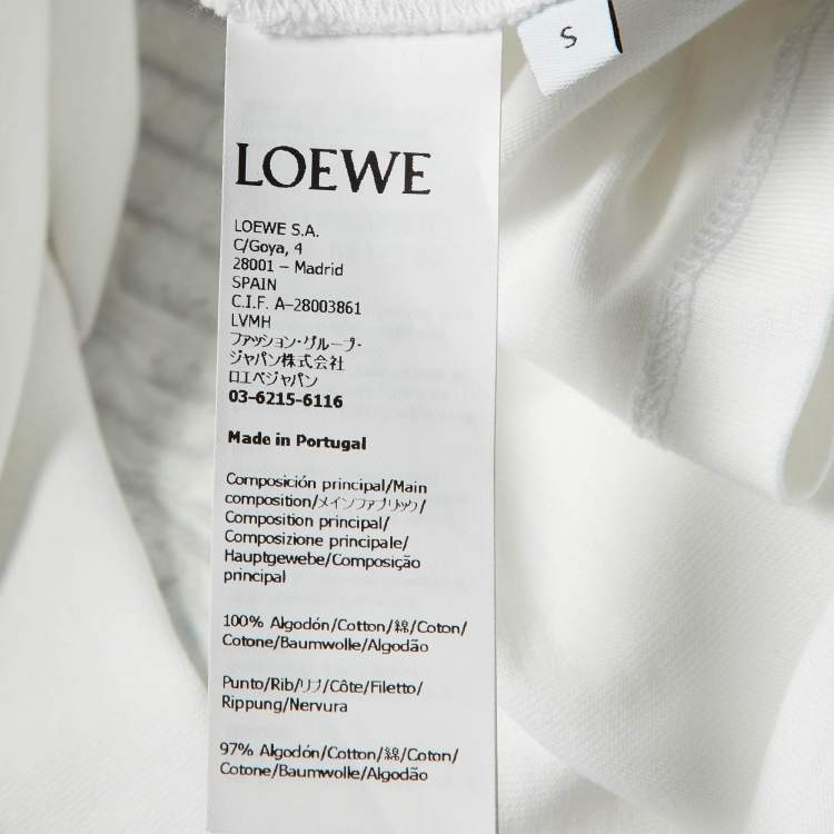 Pre Owned Loewe White Pixelated Anagram Embroidery Cotton Crew Neck T-Shirt S