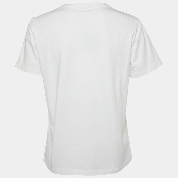 Pre Owned Loewe White Pixelated Anagram Embroidery Cotton Crew Neck T-Shirt S