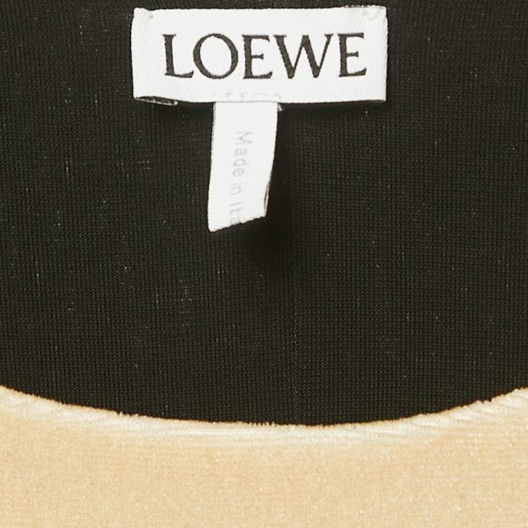 Pre Owned Loewe Beige/Black Gloves Print Velvet Asymmetric Midi Dress S