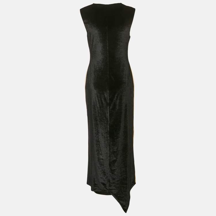 Pre Owned Loewe Beige/Black Gloves Print Velvet Asymmetric Midi Dress S