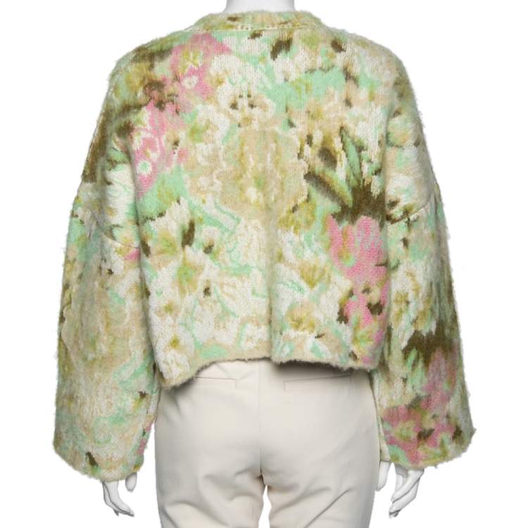 Pre Owned Loewe Multicolored Jacquard Wool & Mohair Cropped Sweater XS