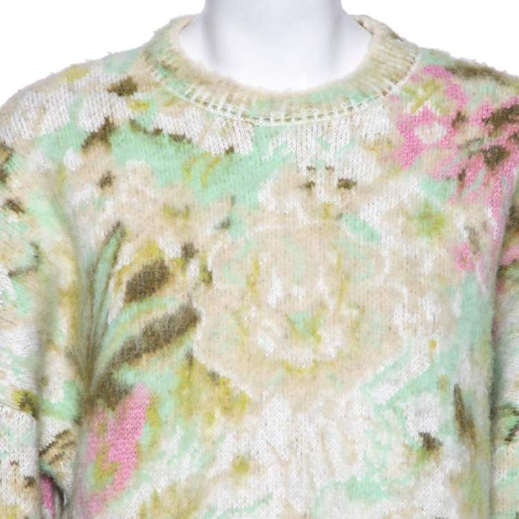 Pre Owned Loewe Multicolored Jacquard Wool & Mohair Cropped Sweater XS