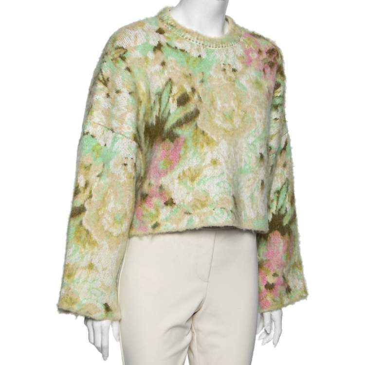 Pre Owned Loewe Multicolored Jacquard Wool & Mohair Cropped Sweater XS