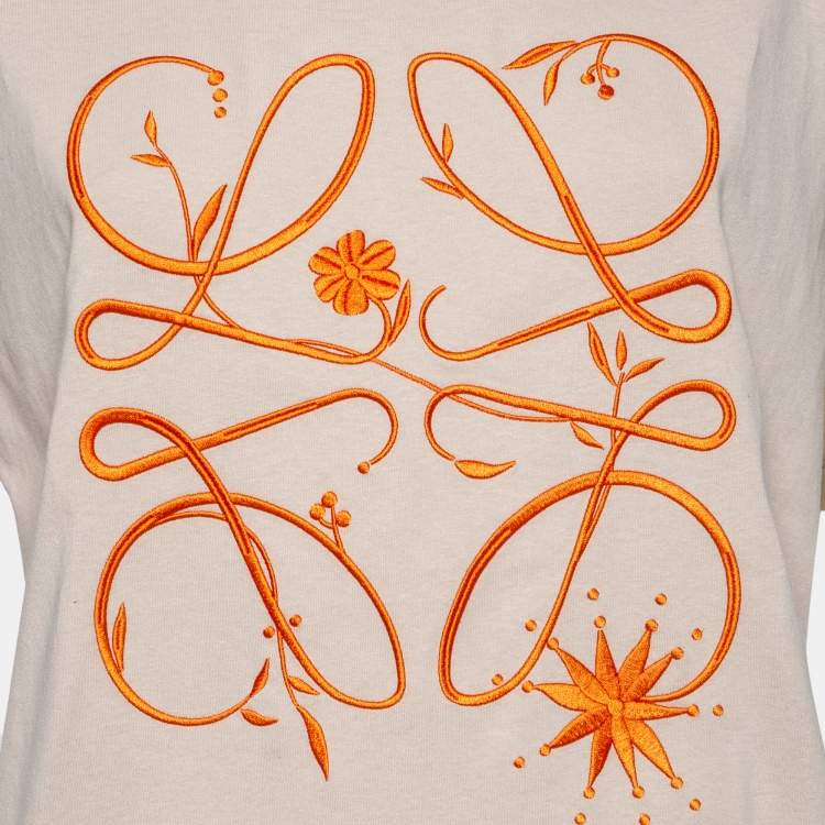 Pre Owned Loewe Beige Cotton Boyfriend Anagram Embroidered Oversized T-Shirt S