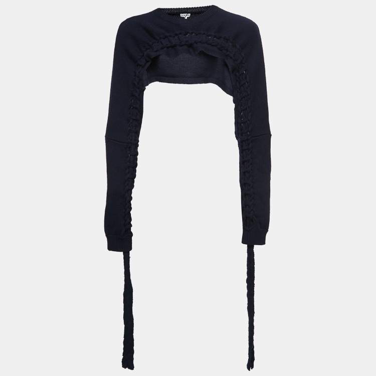 Pre Owned Loewe Navy Blue Wool Braided Detail Super Cropped Bolero M