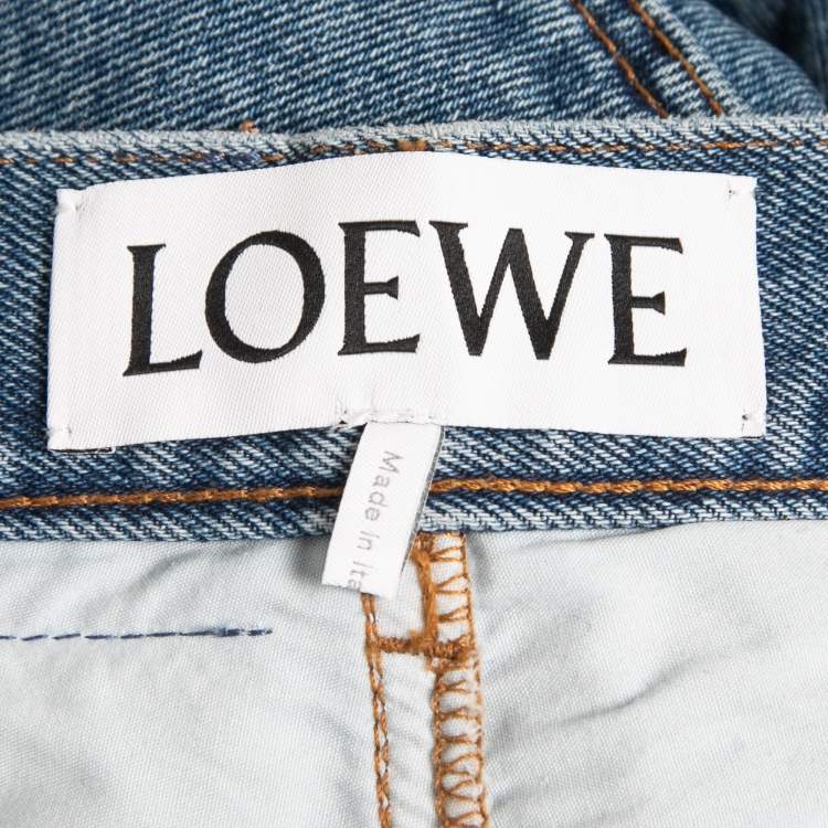 Pre Owned Loewe Blue Washed Denim Cut-Out Detail Anagram Cropped jeans S Waist 28"
