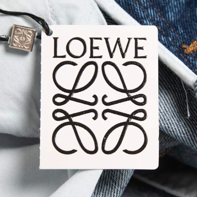 Pre Owned Loewe Blue Washed Denim Cut-Out Detail Anagram Cropped jeans S Waist 28"