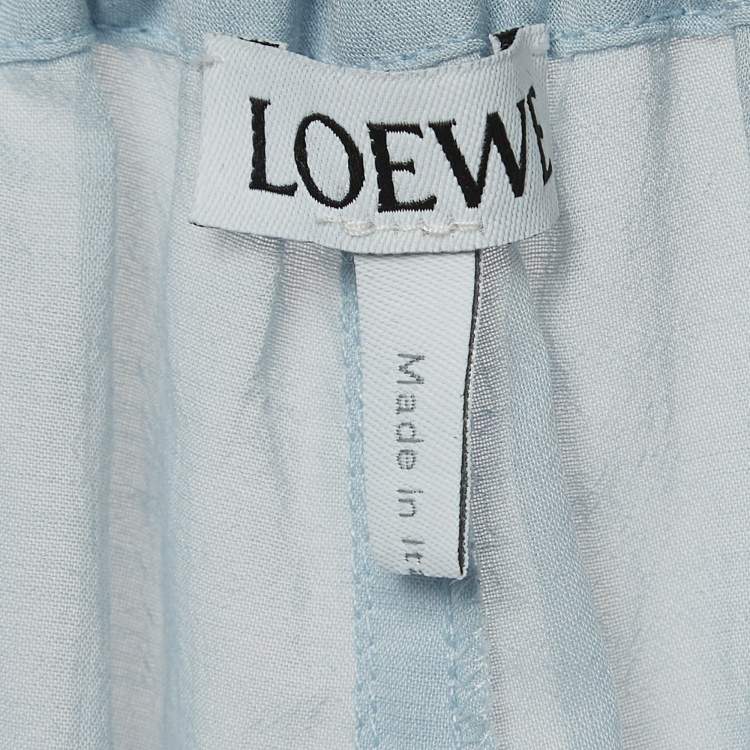 Pre Owned Loewe Blue Cotton Blend Smocked Detail Tie-Up Neck Mini Dress S