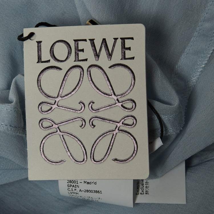 Pre Owned Loewe Blue Cotton Blend Smocked Detail Tie-Up Neck Mini Dress S