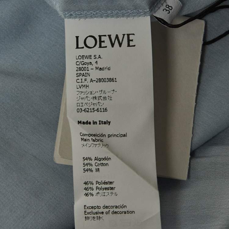 Pre Owned Loewe Blue Cotton Blend Smocked Detail Tie-Up Neck Mini Dress S