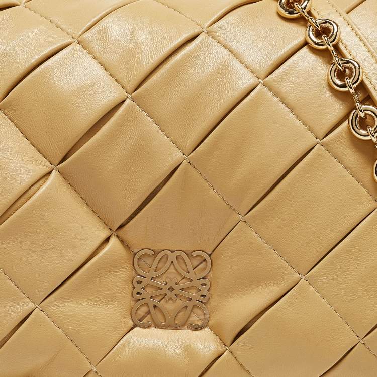 Pre Owned Loewe Beige Leather Pleated Goya Puffer Shoulder Bag