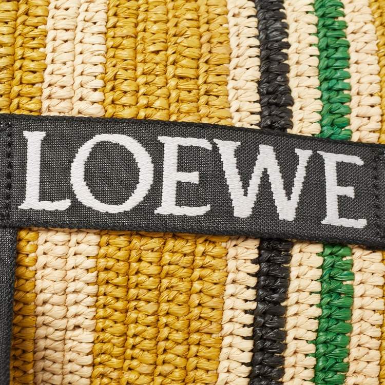 Pre Owned Loewe Multicolor Striped Raffia Fold Shopper Tote