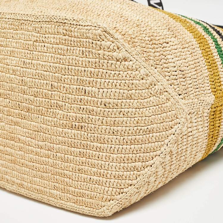 Pre Owned Loewe Multicolor Striped Raffia Fold Shopper Tote