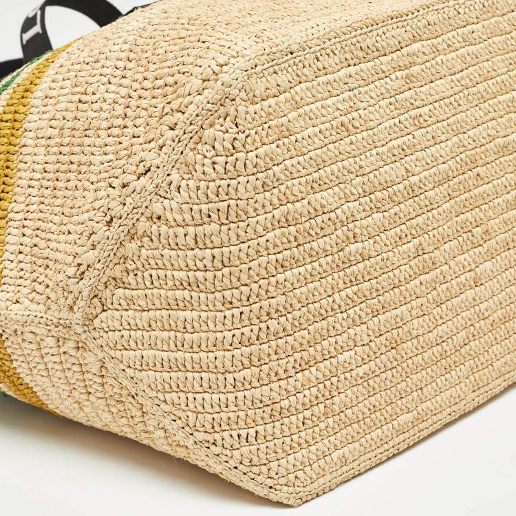 Pre Owned Loewe Multicolor Striped Raffia Fold Shopper Tote