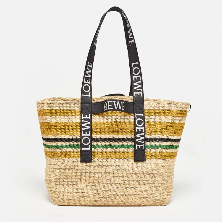 Pre Owned Loewe Multicolor Striped Raffia Fold Shopper Tote