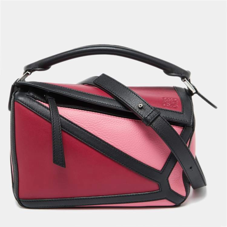 Pre Owned Loewe Tri Color Leather Small Puzzle Top Handle Bag
