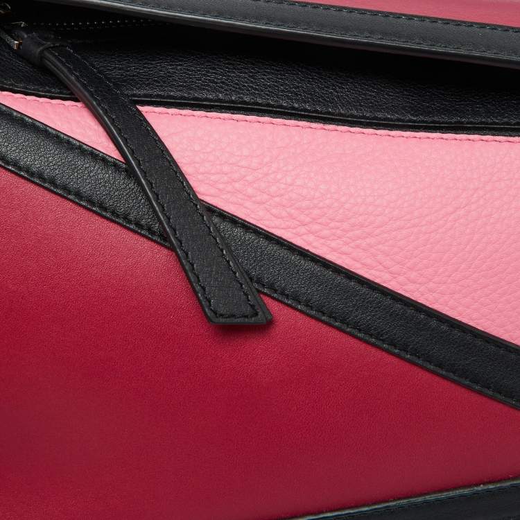 Pre Owned Loewe Tri Color Leather Small Puzzle Top Handle Bag