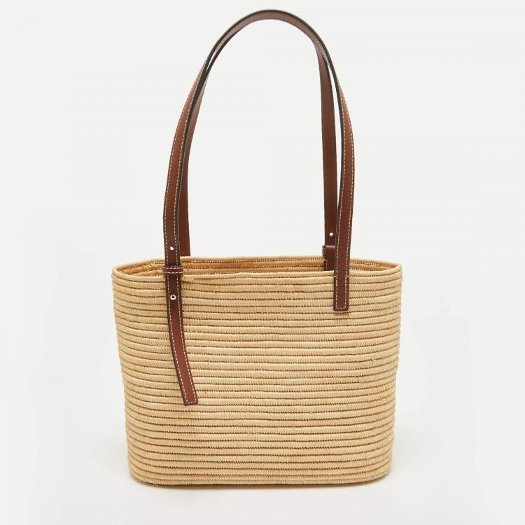 Pre Owned Loewe x Paula's Ibiza Beige/Brown Raffia and Leather Small Square Basket Bag