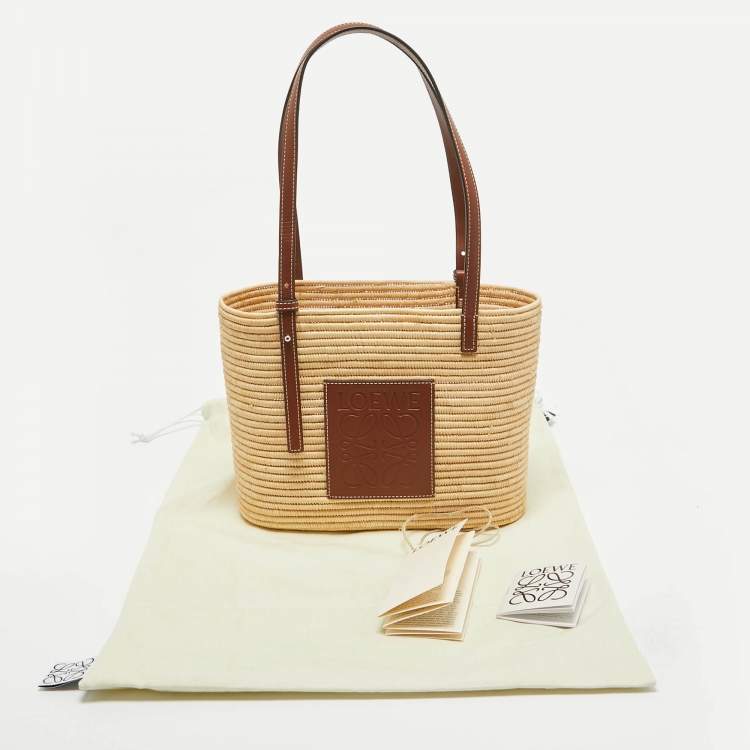 Pre Owned Loewe x Paula's Ibiza Beige/Brown Raffia and Leather Small Square Basket Bag
