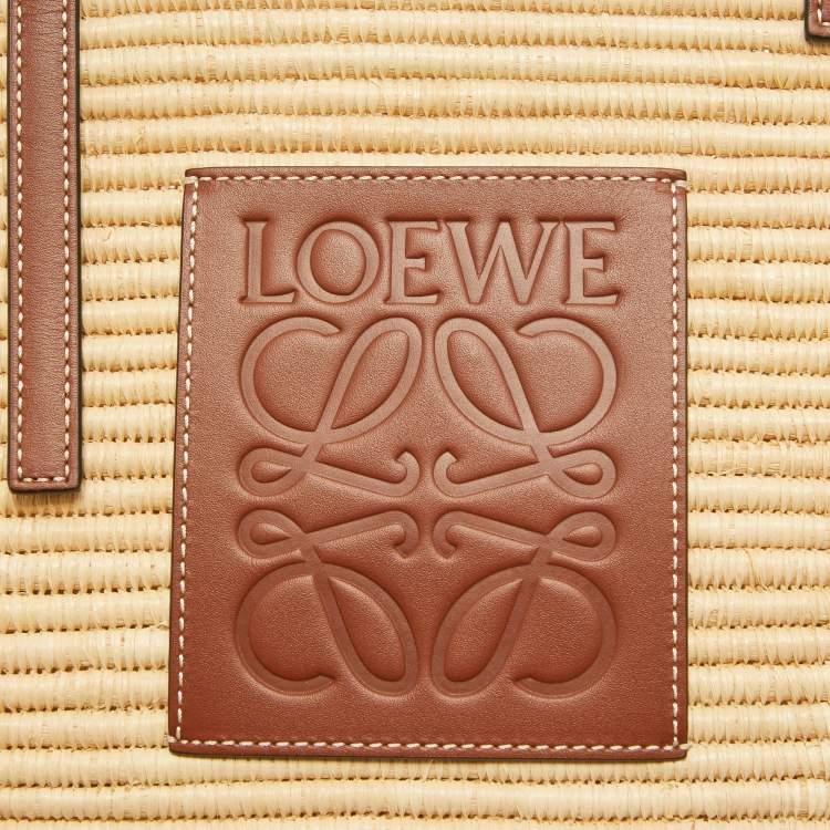Pre Owned Loewe x Paula's Ibiza Beige/Brown Raffia and Leather Small Square Basket Bag