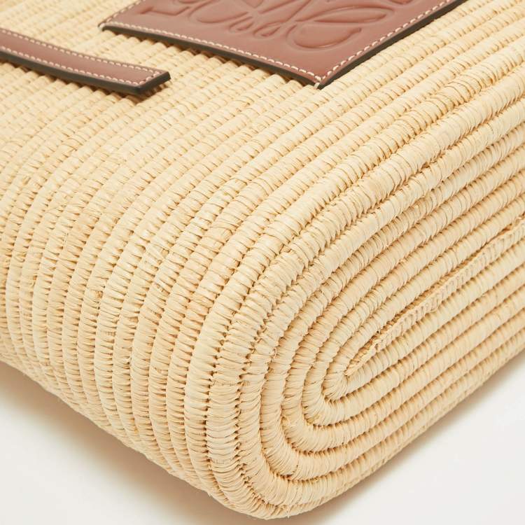 Pre Owned Loewe x Paula's Ibiza Beige/Brown Raffia and Leather Small Square Basket Bag