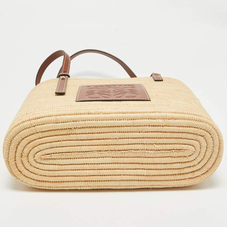 Pre Owned Loewe x Paula's Ibiza Beige/Brown Raffia and Leather Small Square Basket Bag