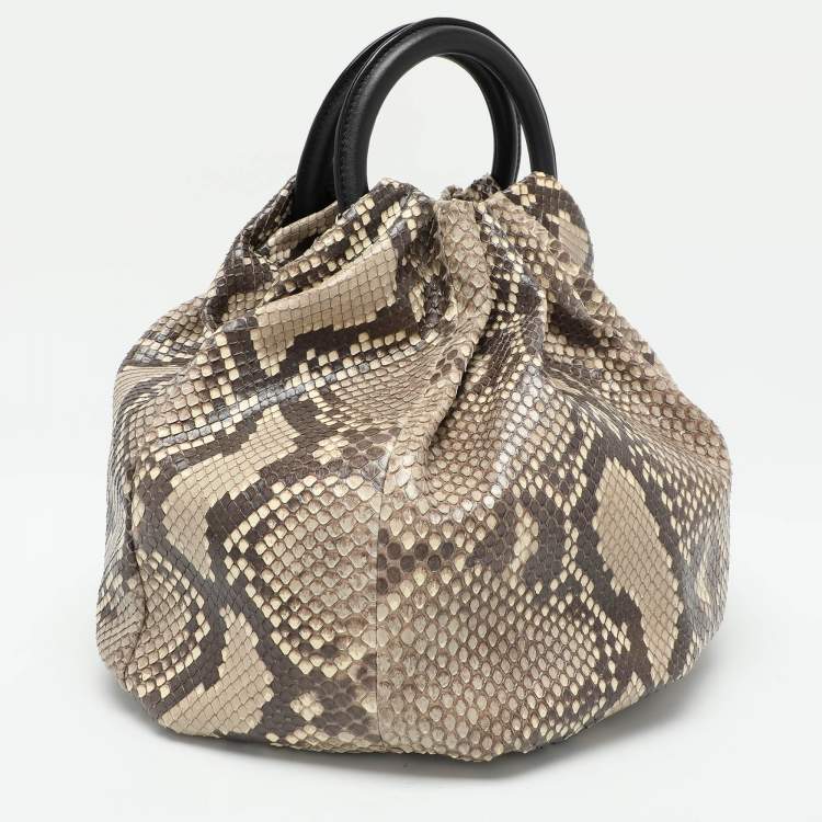 Pre Owned Loewe Brown/Beige Python Bounce Bucket Bag