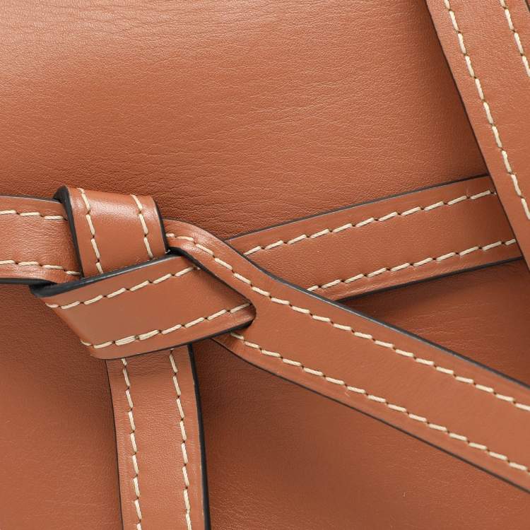 Pre Owned Loewe Brown/Beige Raffia and Leather Small Gate Shoulder Bag