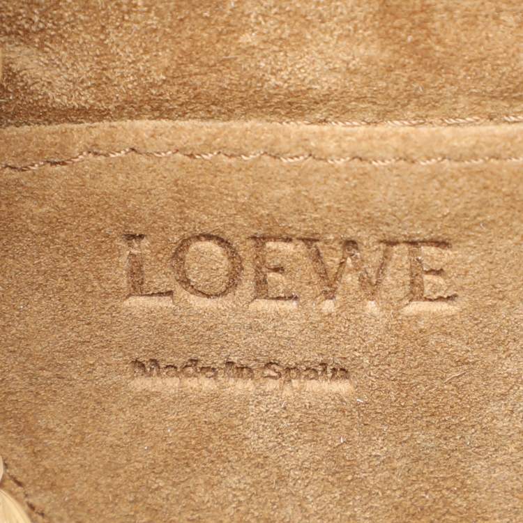 Pre Owned Loewe Brown/Beige Raffia and Leather Small Gate Shoulder Bag