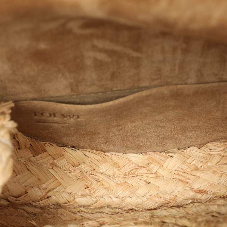 Pre Owned Loewe Brown/Beige Raffia and Leather Small Gate Shoulder Bag