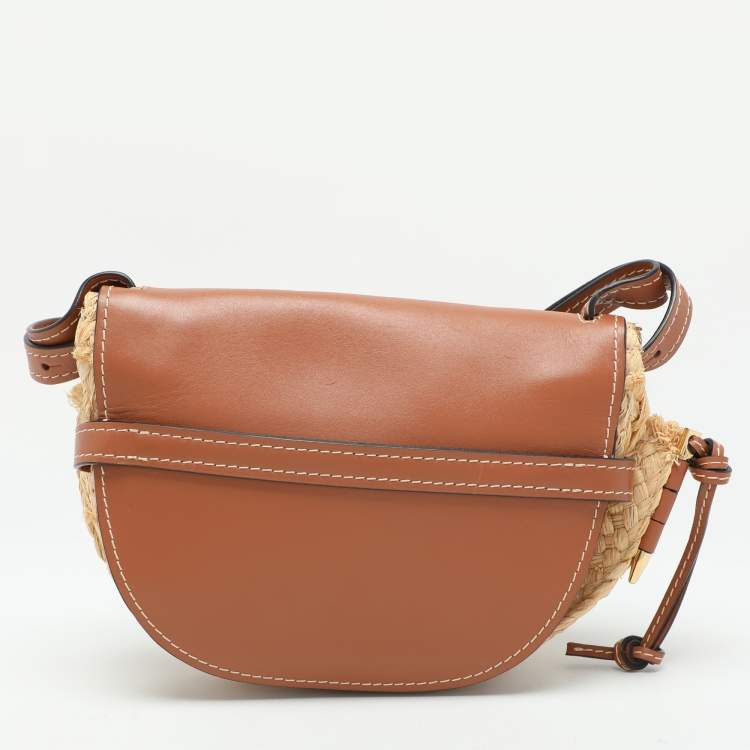 Pre Owned Loewe Brown/Beige Raffia and Leather Small Gate Shoulder Bag