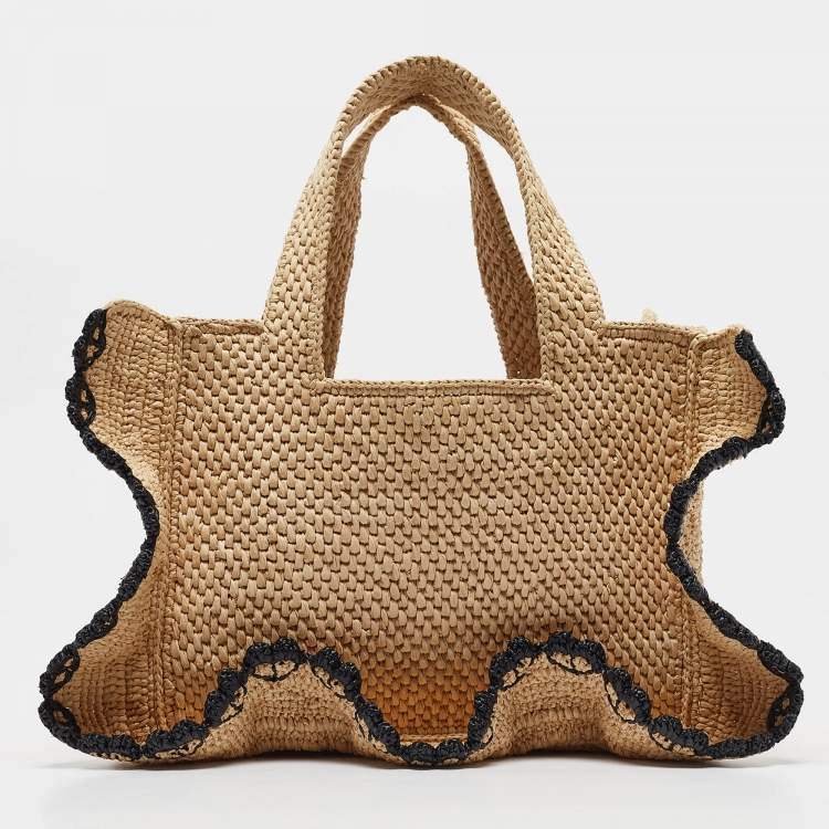 Pre Owned Loewe x Paula's Ibiza Black/Natural Raffia Small Ruffle Tote