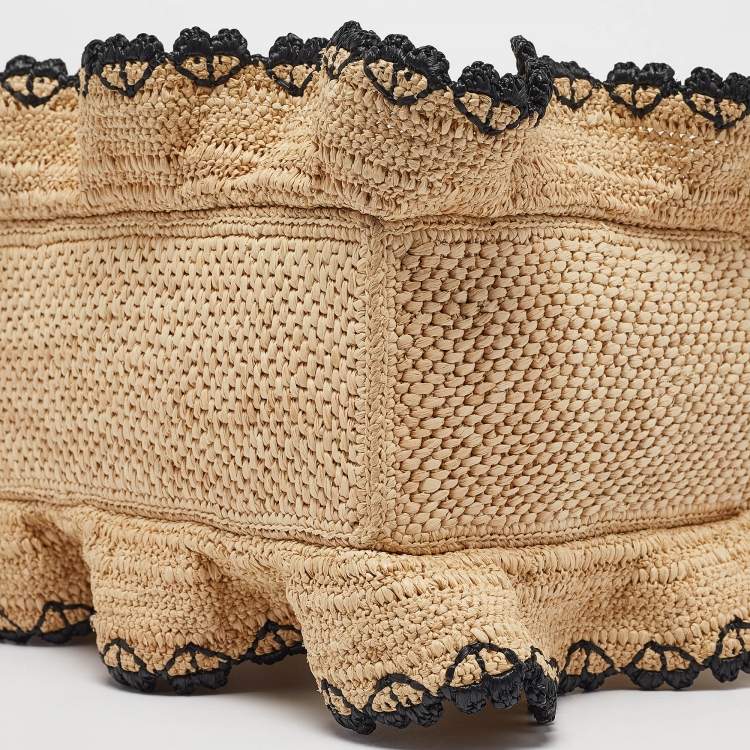 Pre Owned Loewe x Paula's Ibiza Black/Natural Raffia Small Ruffle Tote