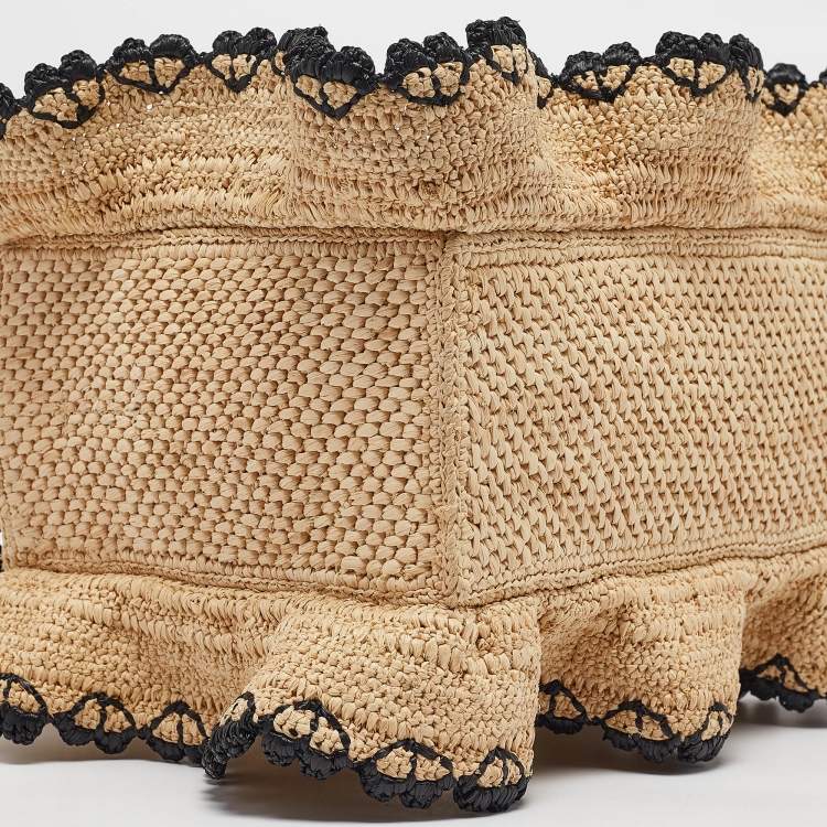 Pre Owned Loewe x Paula's Ibiza Black/Natural Raffia Small Ruffle Tote