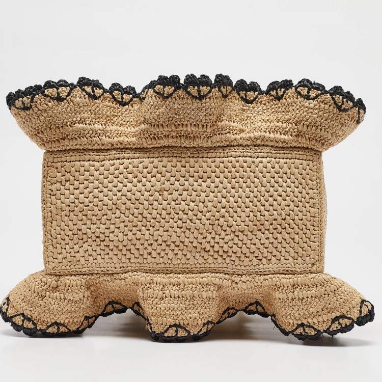 Pre Owned Loewe x Paula's Ibiza Black/Natural Raffia Small Ruffle Tote