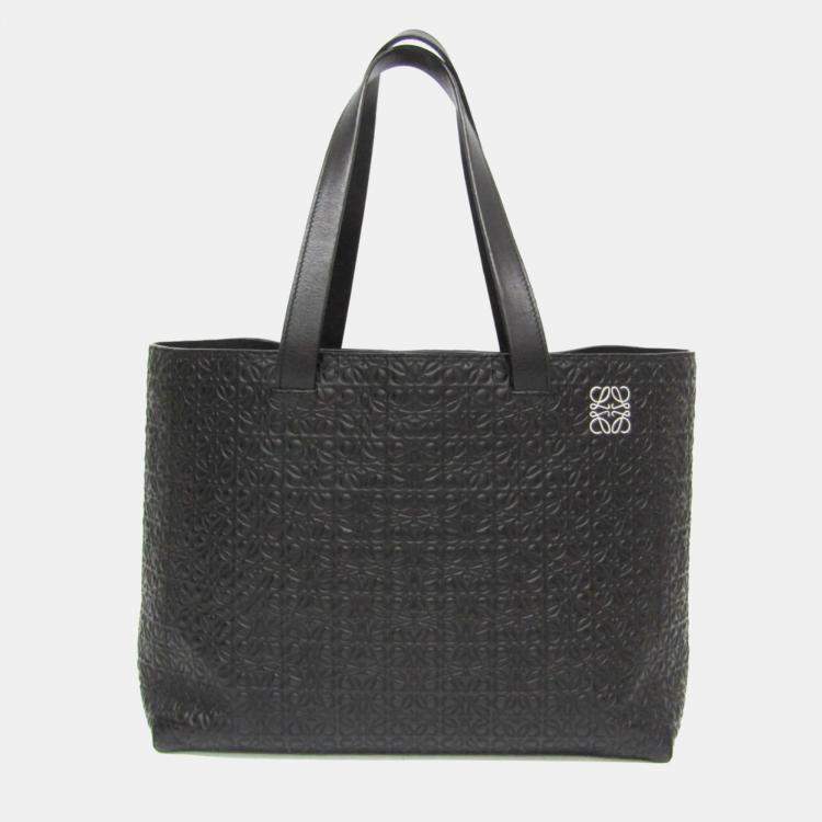 Pre Owned Loewe Black Leather Anagram Tote Bag