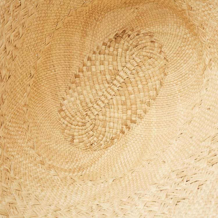 Pre Owned Loewe Beige/Brown Raffia and Leather Large Anagram Basket Tote