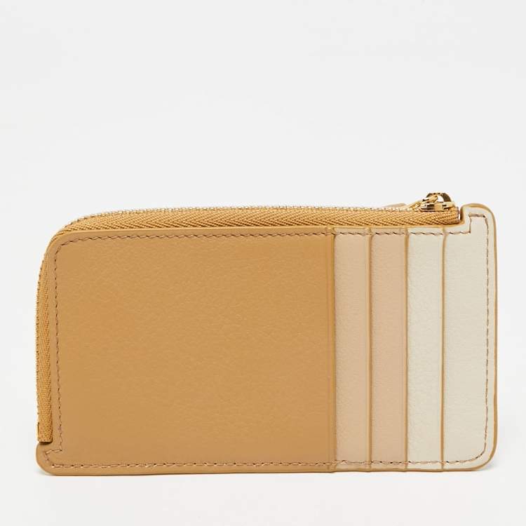 Pre Owned Loewe Beige Leather Puzzle Coin Card Holder