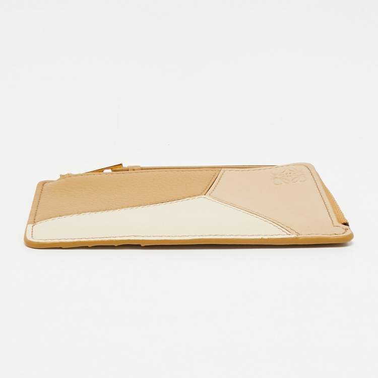Pre Owned Loewe Beige Leather Puzzle Coin Card Holder