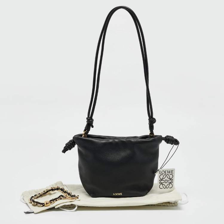 Pre Owned Loewe Black Leather Mini Flamenco Shoulder Bag