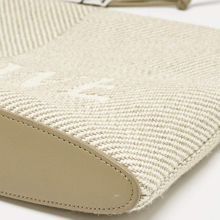 Pre Owned Loewe Beige Jacquard Canvas Oblong Pouch
