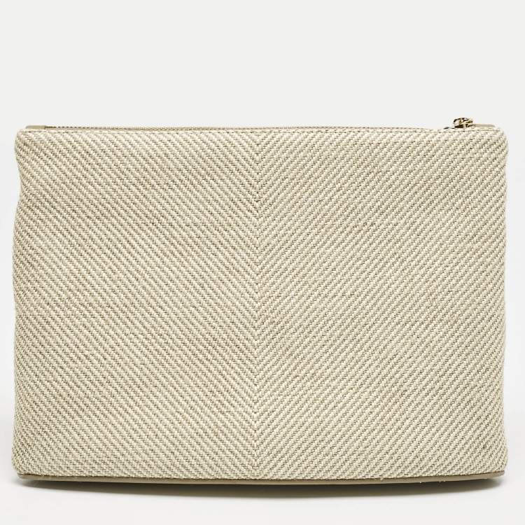 Pre Owned Loewe Beige Jacquard Canvas Oblong Pouch