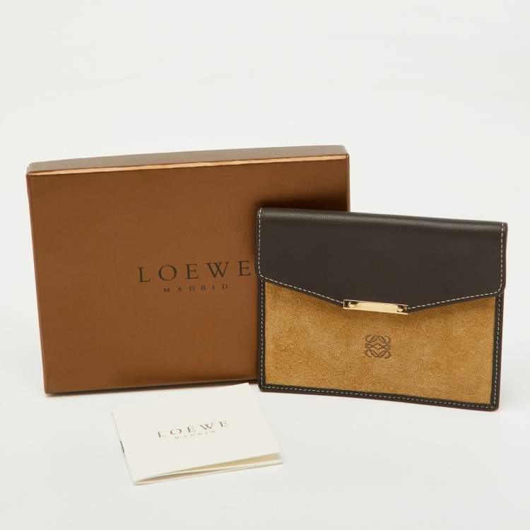 Pre Owned Loewe Beige/Dark Brown Suede and Leather Anagram Wallet