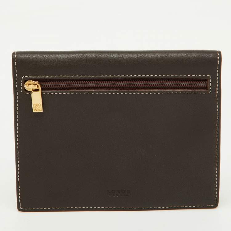 Pre Owned Loewe Beige/Dark Brown Suede and Leather Anagram Wallet