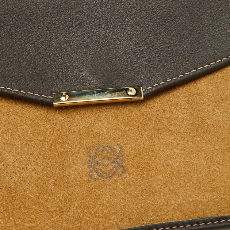 Pre Owned Loewe Beige/Dark Brown Suede and Leather Anagram Wallet