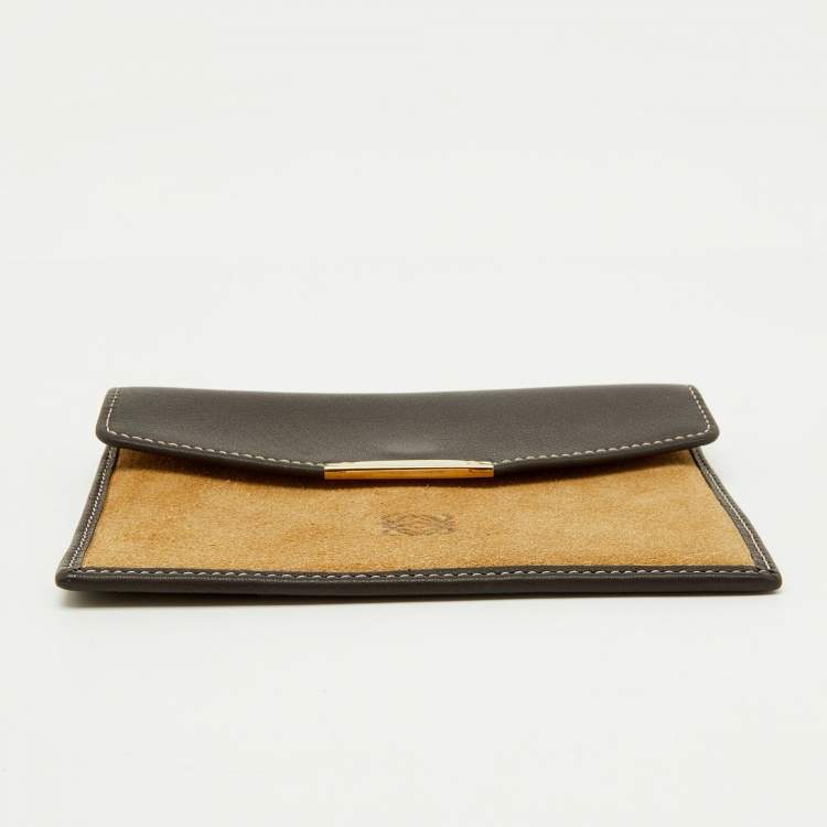 Pre Owned Loewe Beige/Dark Brown Suede and Leather Anagram Wallet