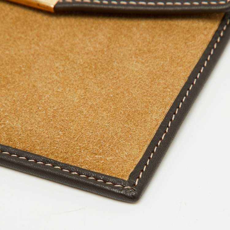 Pre Owned Loewe Beige/Dark Brown Suede and Leather Anagram Wallet