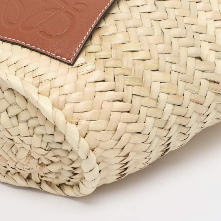 Pre Owned Loewe Beige/Brown Raffia and Canvas Drawstring Bucket Bag